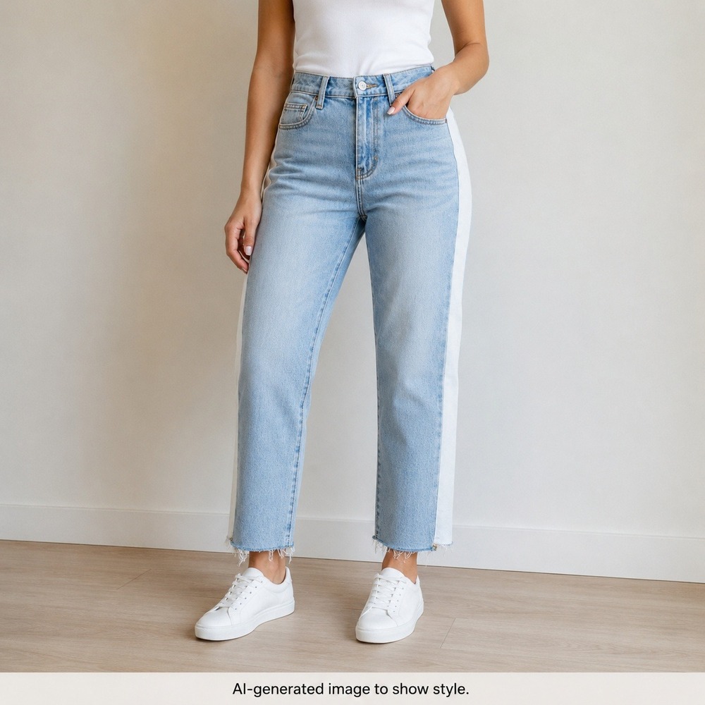 PacSun Mom Jeans Womens 27 Light Wash Two Tone Side Stripe High Rise Raw Hem